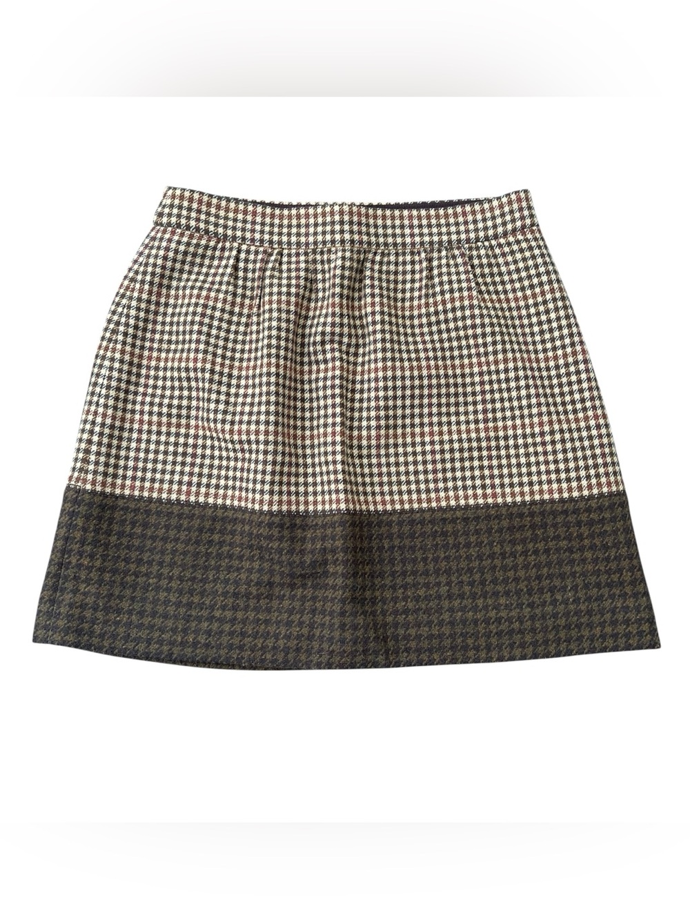 Vintage J.Crew Brown Houndstooth Wool Blend Mini Skirt Size 0 Preppy